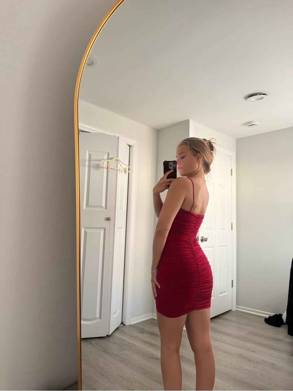 Strapless Ruched Bodycon Dress - Red - Picture 2 of 4